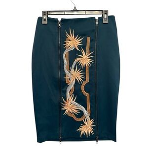 Betina Embroidered Navy Pencil Skirt w/Zipper Details Size XS